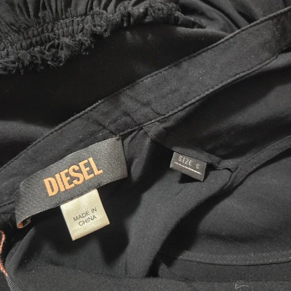 Diesel Black Sleeveless Ruffle Hem Tie Neck Top Womens Size S - Picture 2 of 8